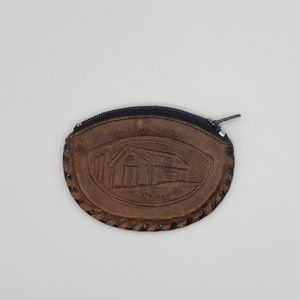 VTG LEATHER ETCHED House SCENE CHANGE Coin PURSE